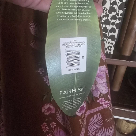 Farm Rio Palm Dream Braided Sleeveless Dress with Pink and Brown Design NWT - Picture 3 of 5